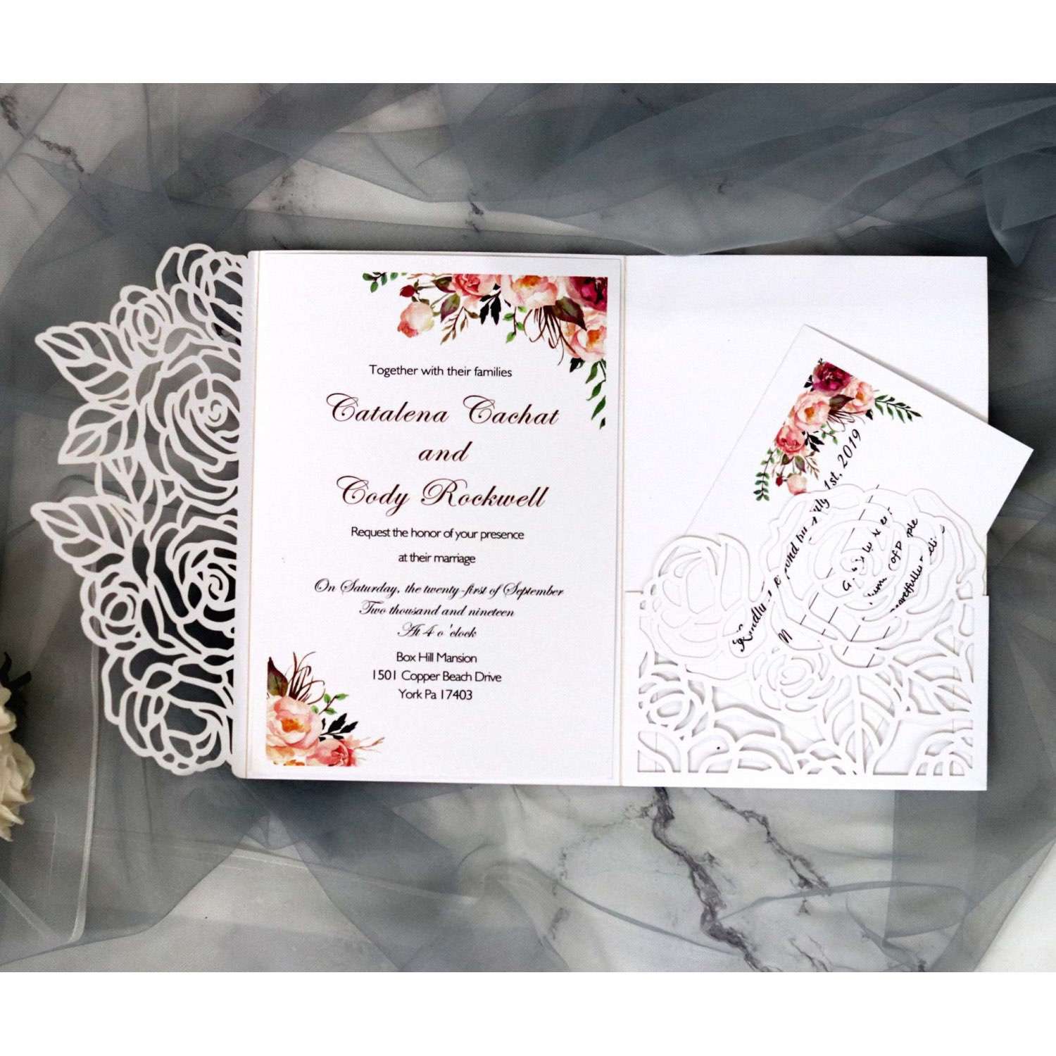 Pocket Invitation Laser Cut Rose Invitation Card Simple Style Business Invitation Card